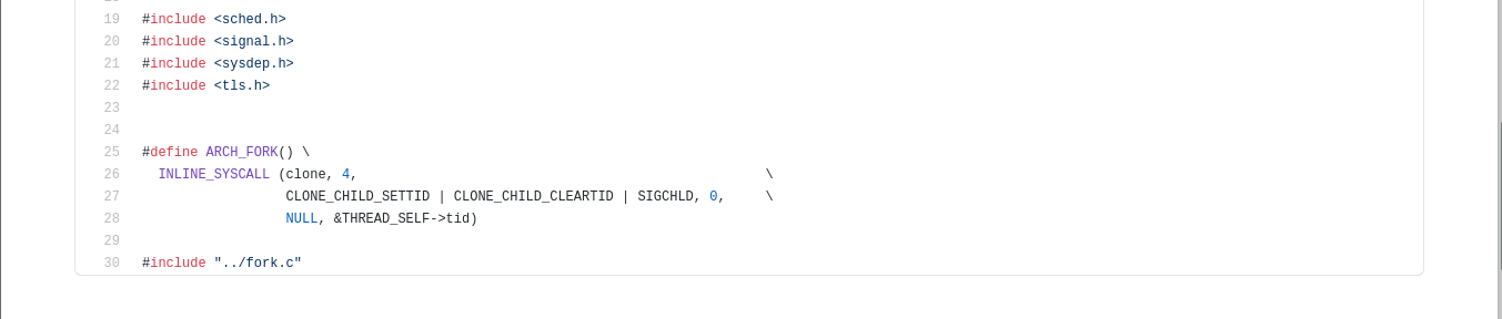 ARCH_FORK macro calling clone syscall